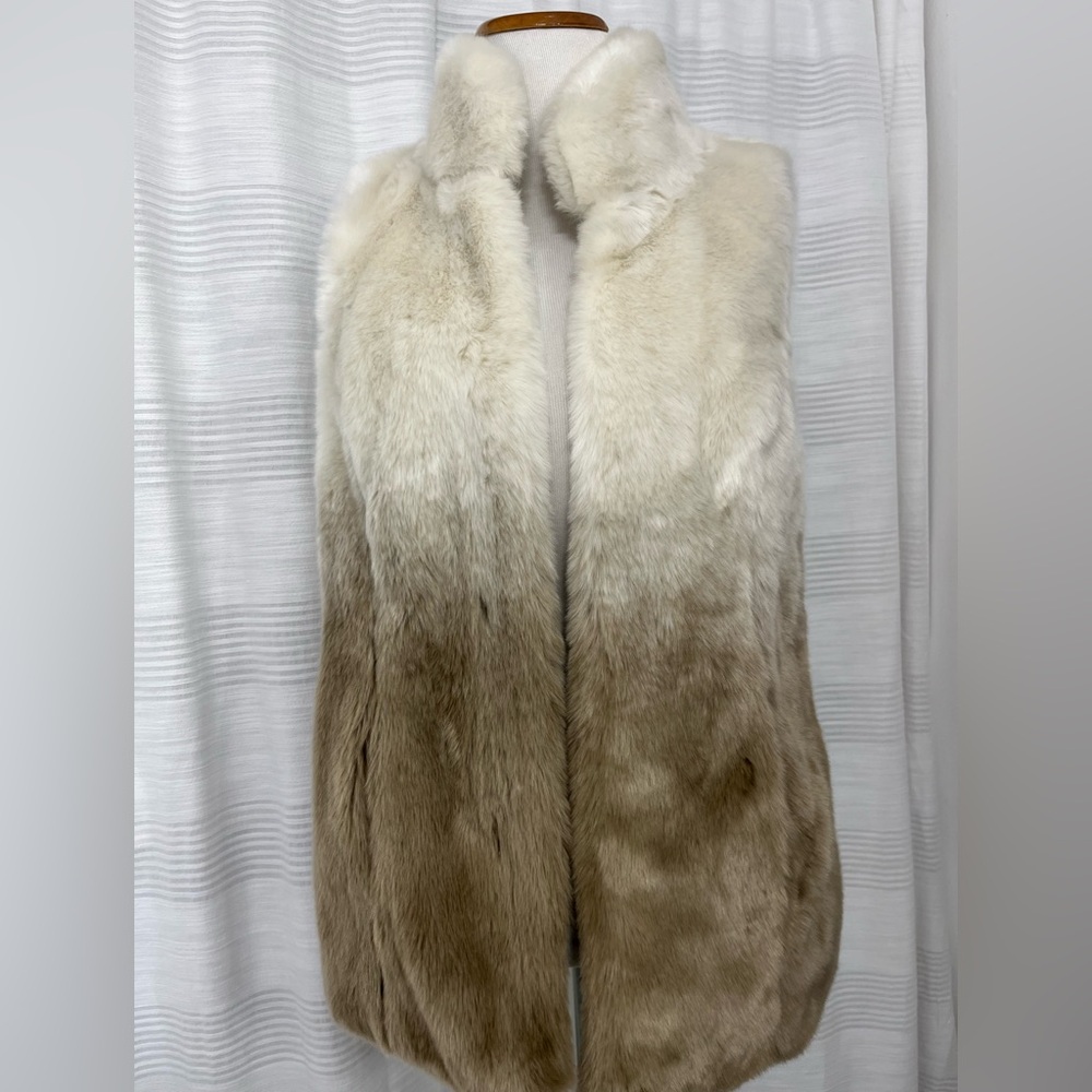 Chico's Ombre Cream and Tan Faux-Fur Vest Size Small